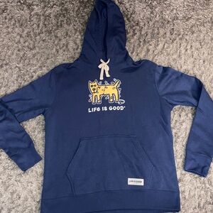 Life Is Good Navy Hoodie with Yellow dog  Design men’s large